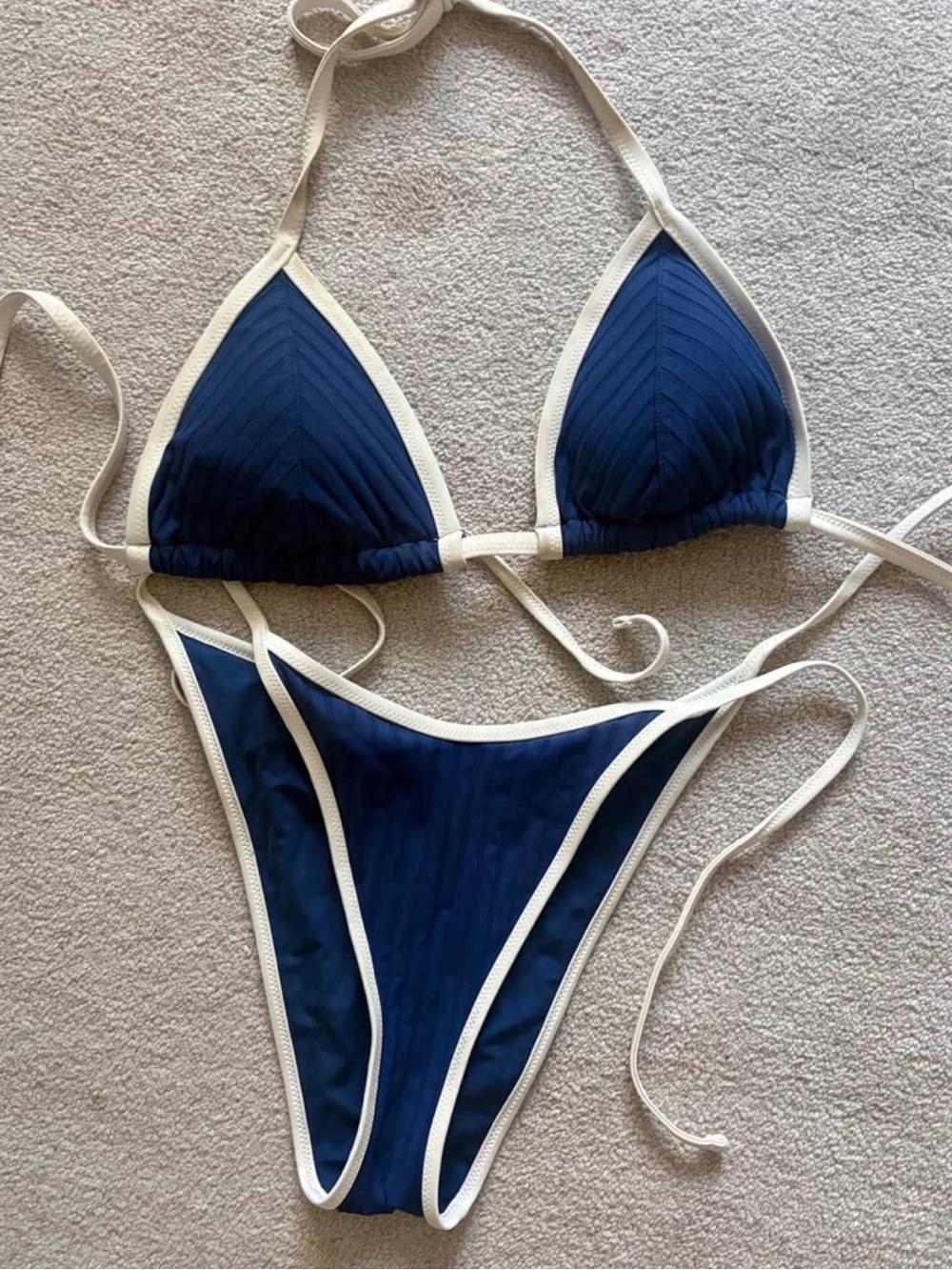 AERIE RIBBED BLUE AND WHITE BIKINI